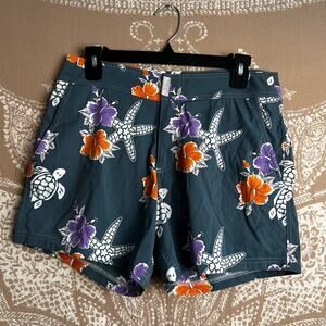 NWT Vilebrequin Board Shorts in Blue with Purple and Orange Flowers
